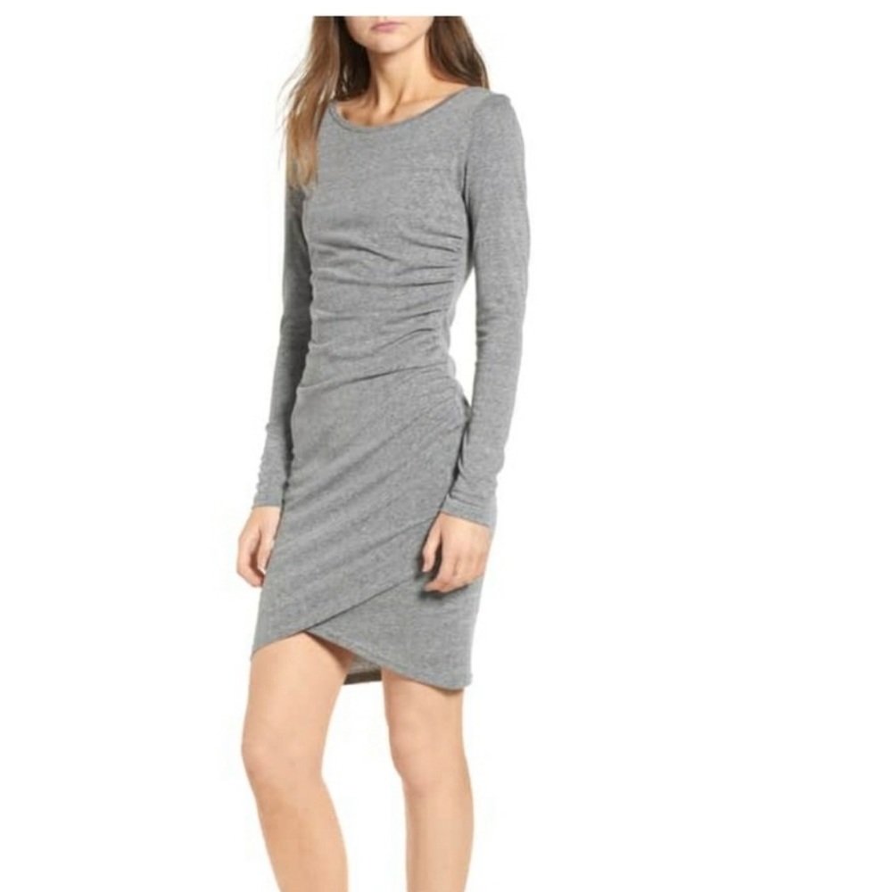 Leith Long Sleeve Ruched Gray Dress, Women’s M